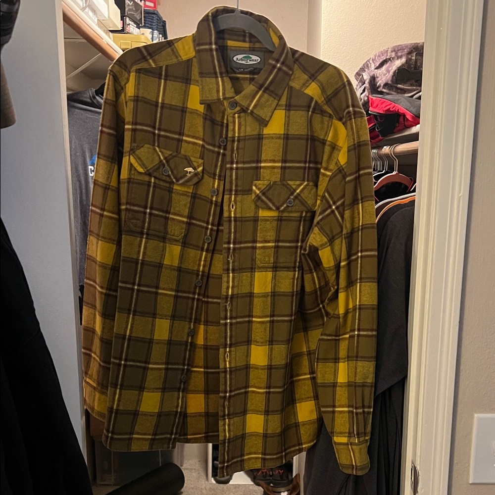 Yellow and Brown Plaid Button-Up Shirt